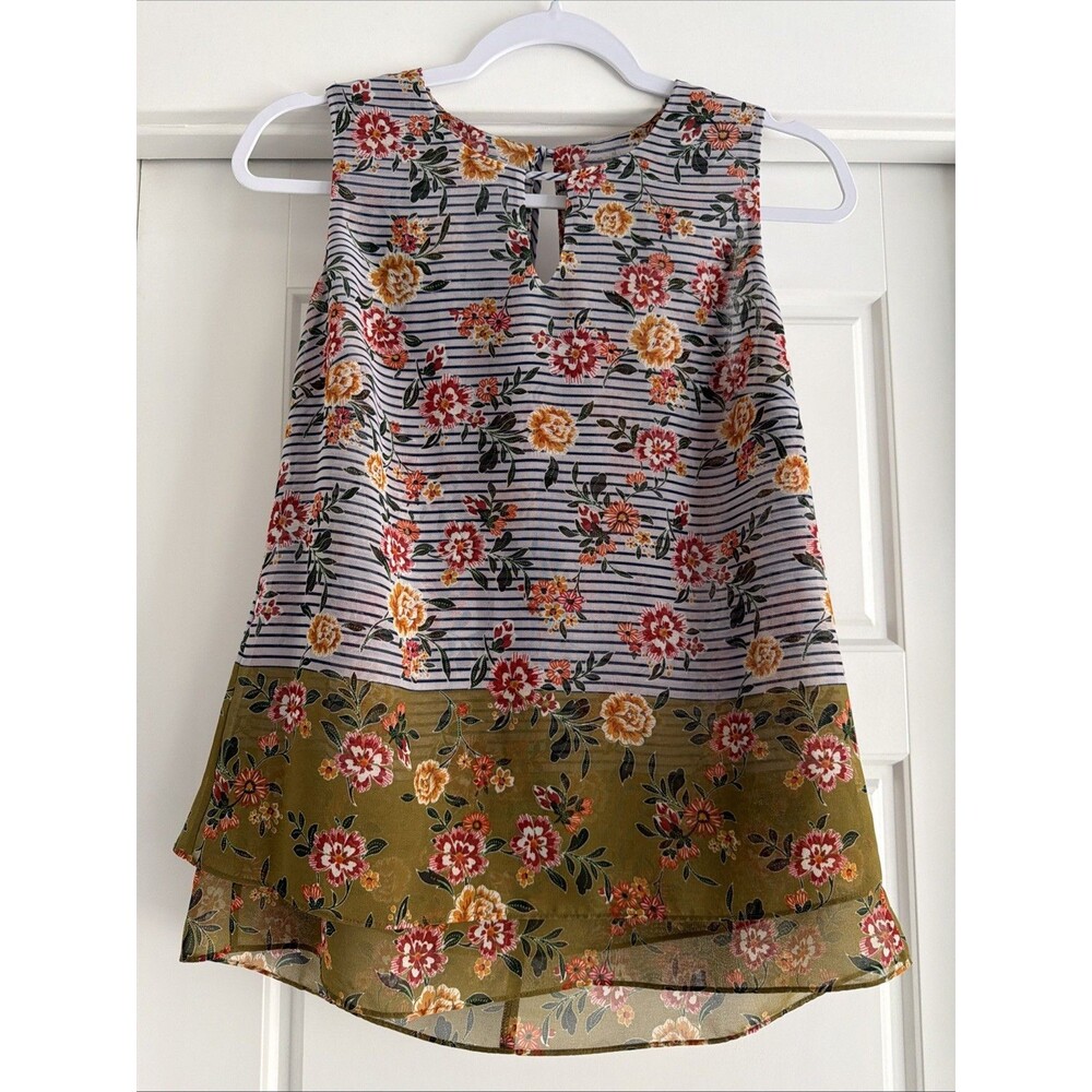 CABI XS Penelope Blouse Striped Floral 5354 Tank Top